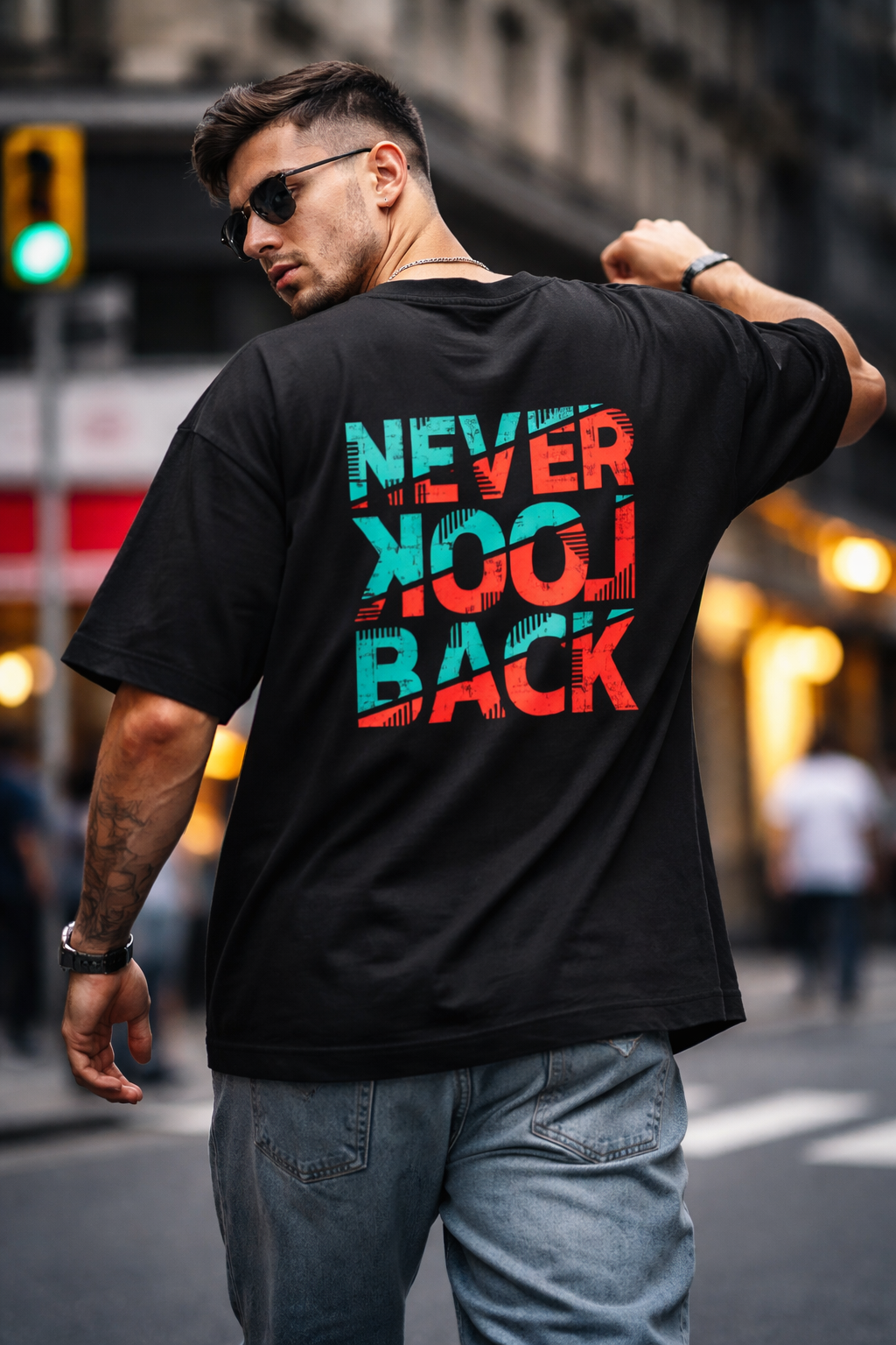Never Look Back Terry Oversized T-Shirt | Motivational Quote Streetwear Tee