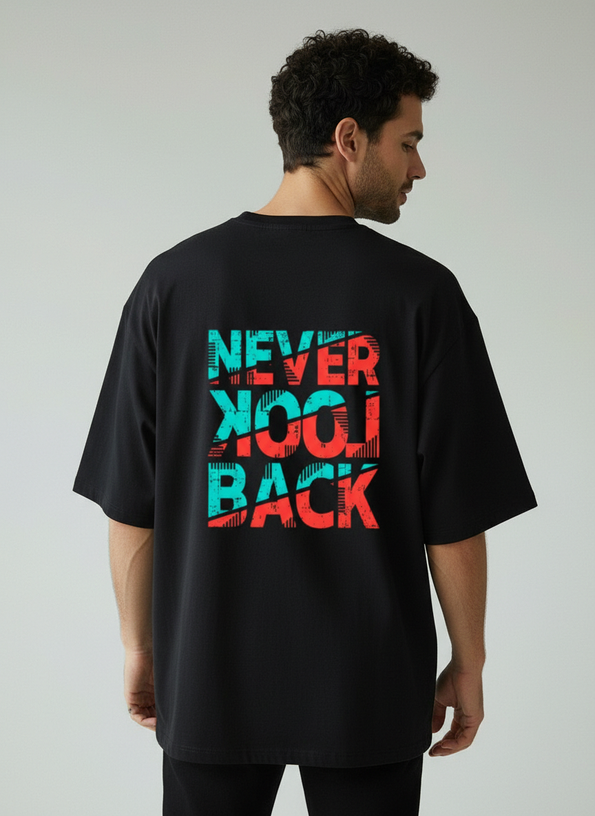 Never Look Back Terry Oversized T-Shirt | Motivational Quote Streetwear Tee