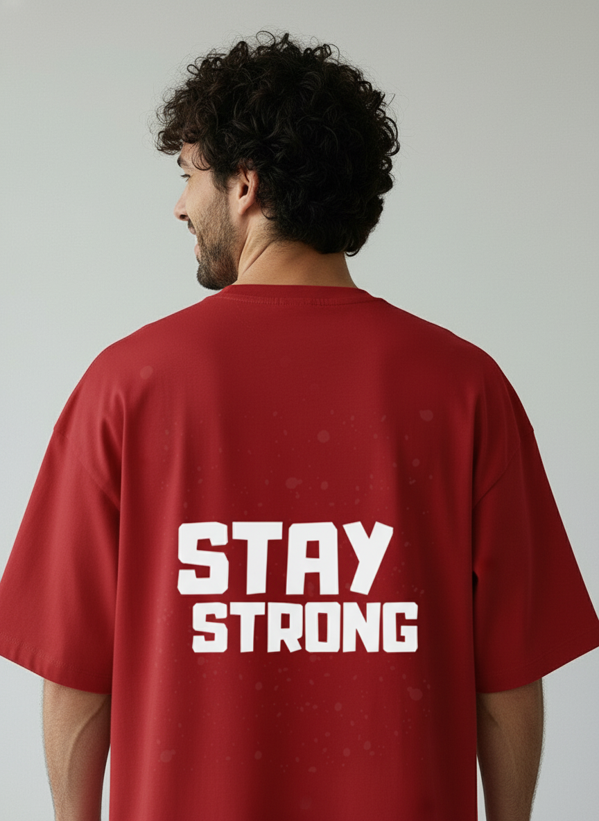 Stay Strong Back Print Terry Oversized T-Shirt