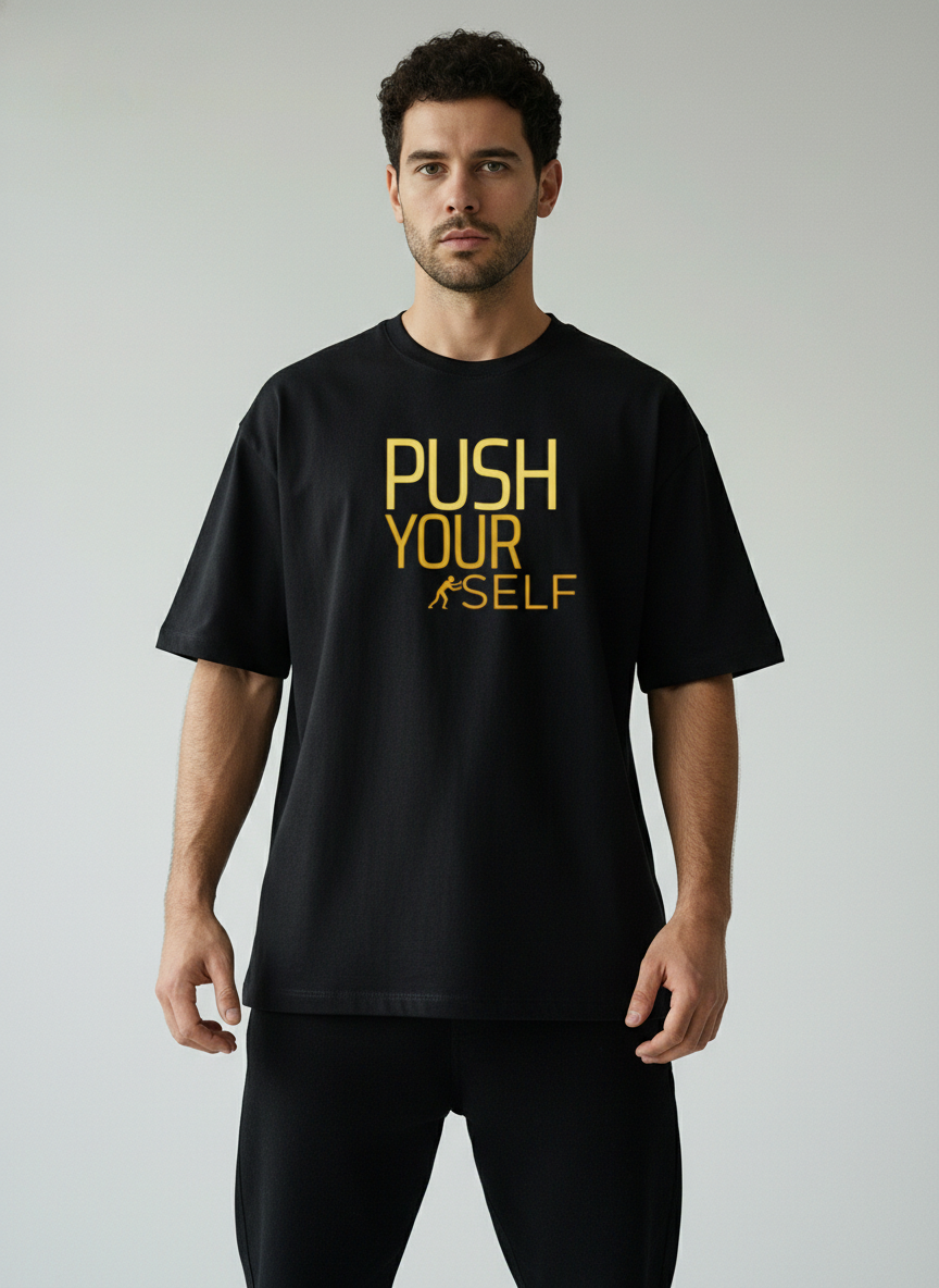 Push Yourself Terry Oversized T-Shirt  Motivational Streetwear Tee