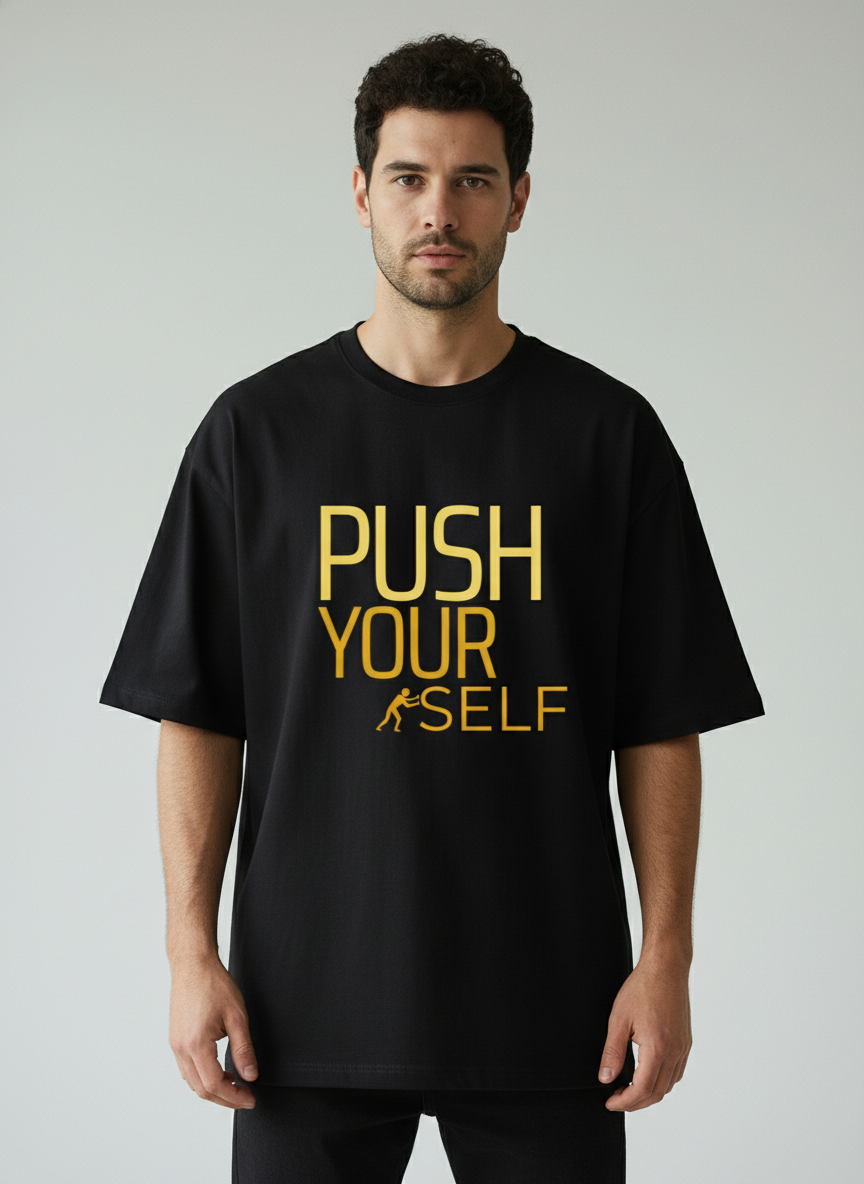 Push Yourself Terry Oversized T-Shirt  Motivational Streetwear Tee