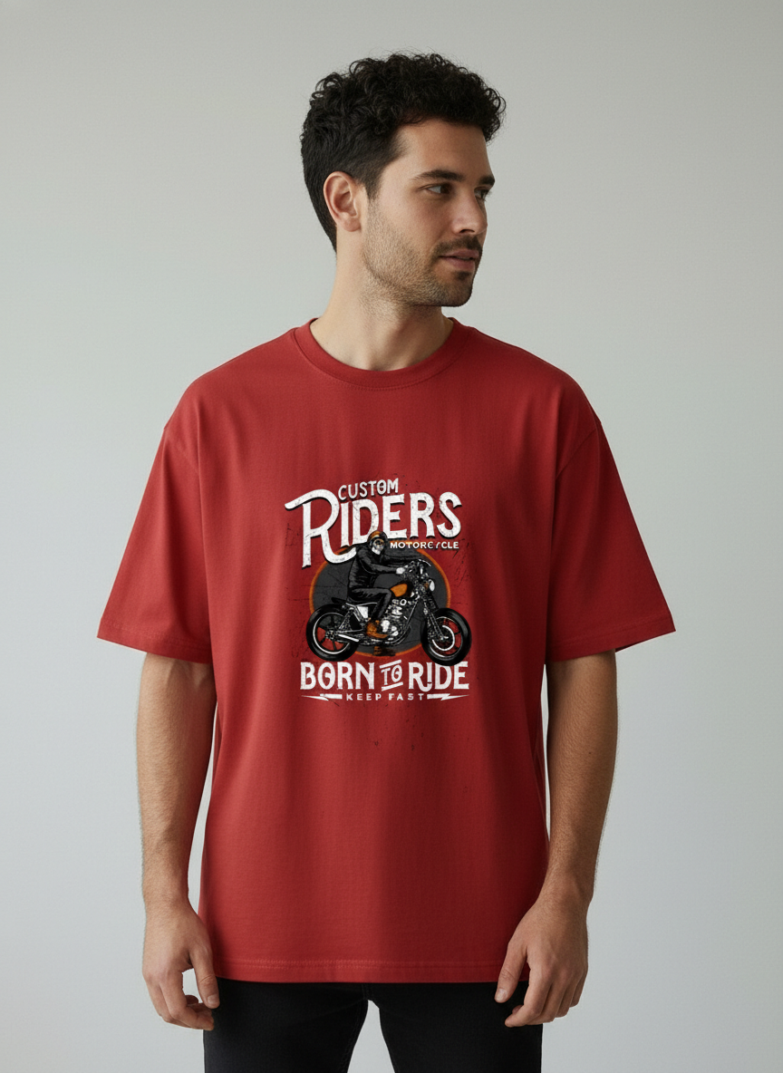 Custom Riders Born to Ride Oversized T-Shirt | Biker Streetwear Graphic Tee