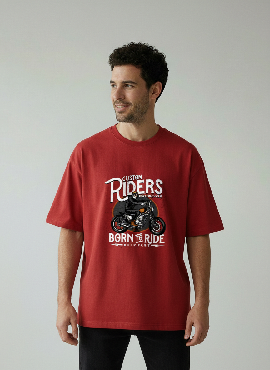 Custom Riders Born to Ride Oversized T-Shirt | Biker Streetwear Graphic Tee