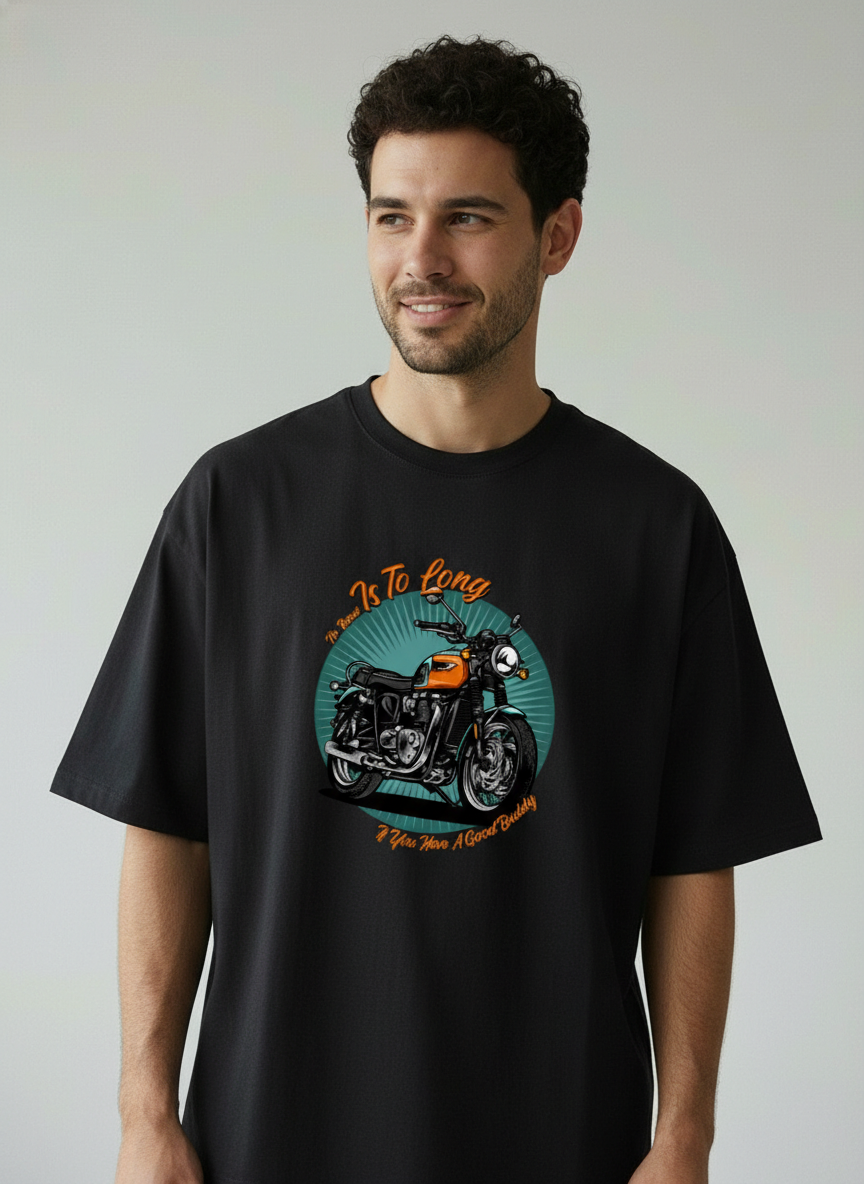 Life Is Too Long Motorcycle Oversized T-Shirt | Vintage Biker Graphic Streetwear Tee