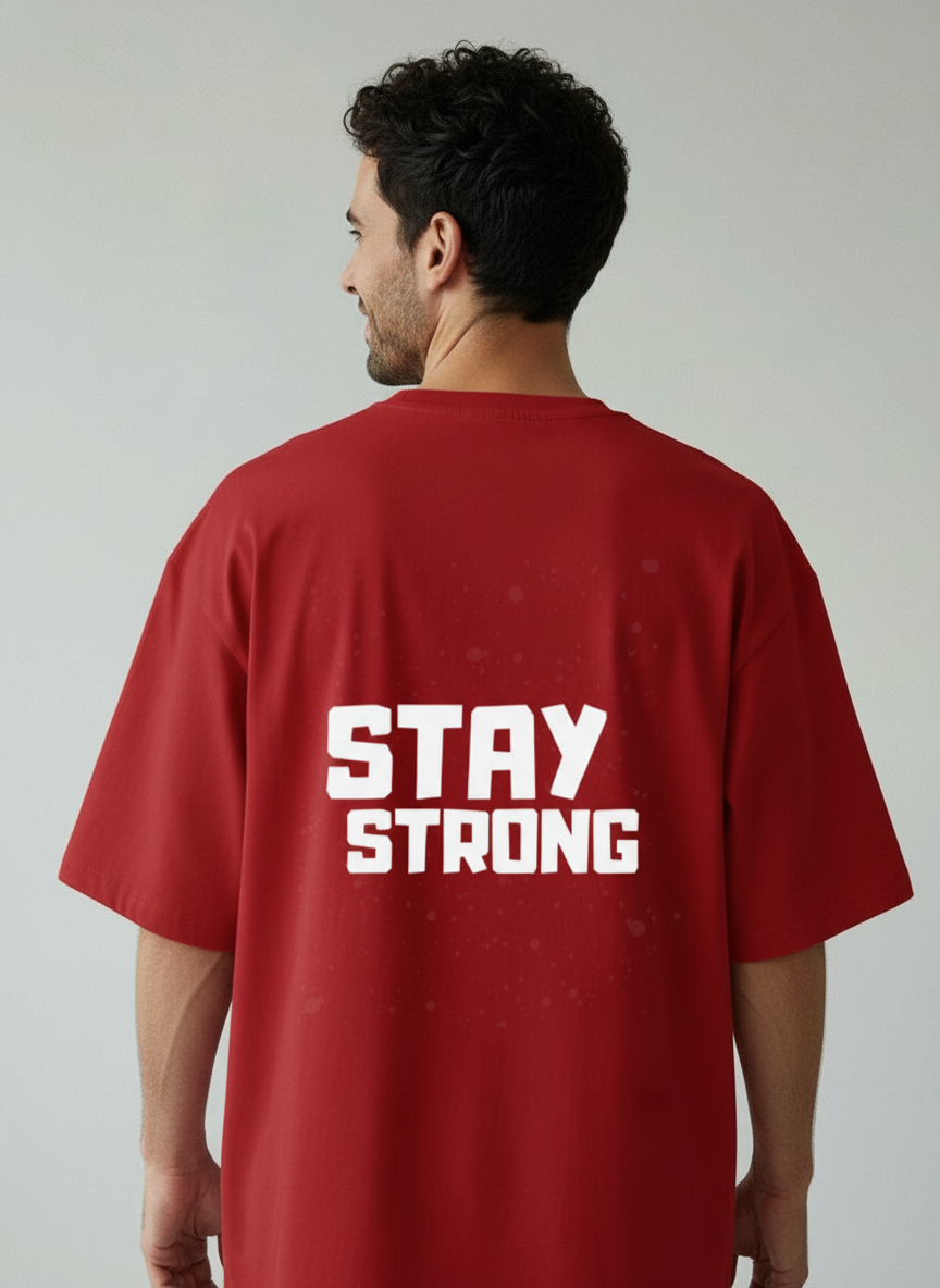 Stay Strong Back Print Terry Oversized T-Shirt