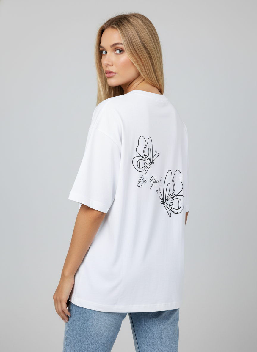 Be You Butterfly Back Print Terry Oversized T-Shirt