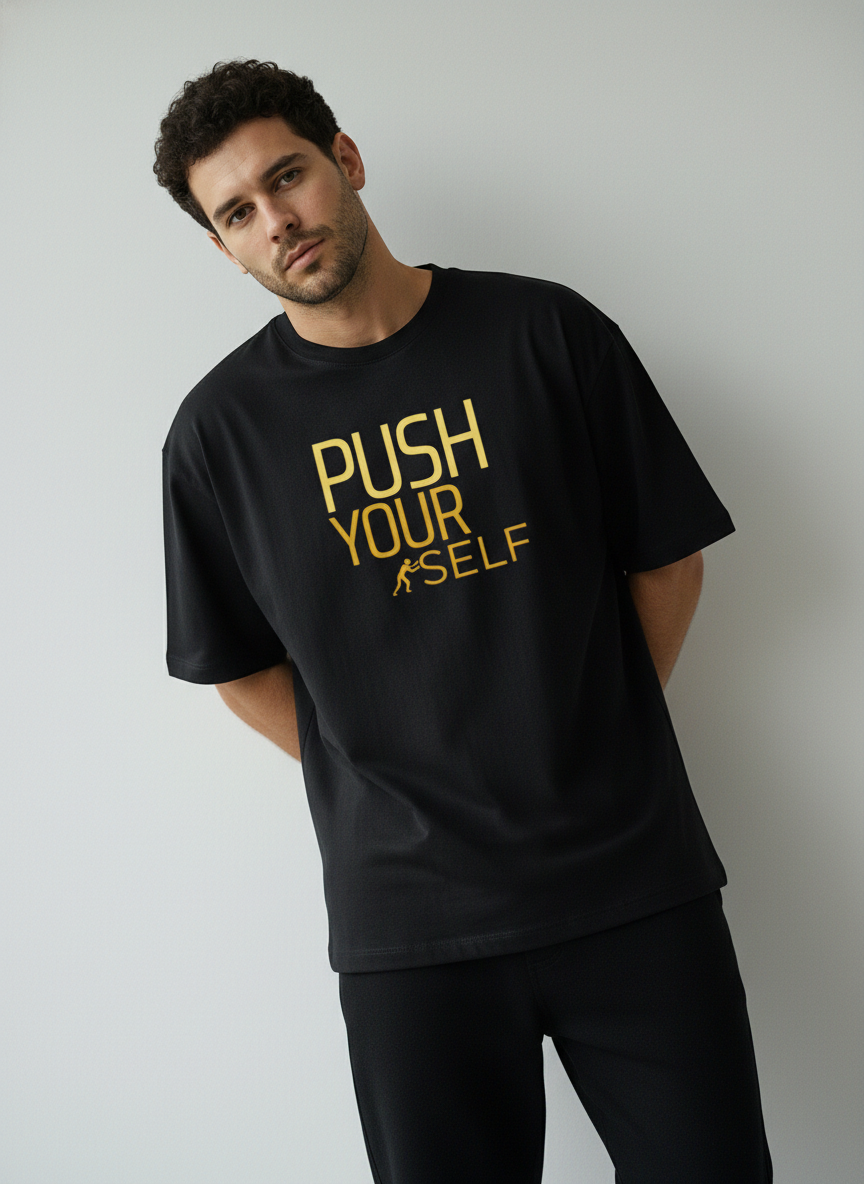 Push Yourself Terry Oversized T-Shirt  Motivational Streetwear Tee