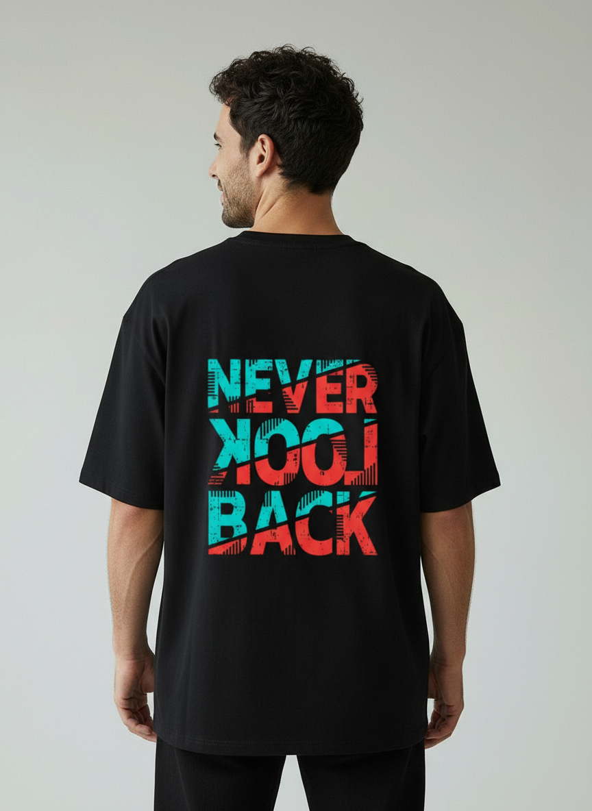 Never Look Back Terry Oversized T-Shirt | Motivational Quote Streetwear Tee