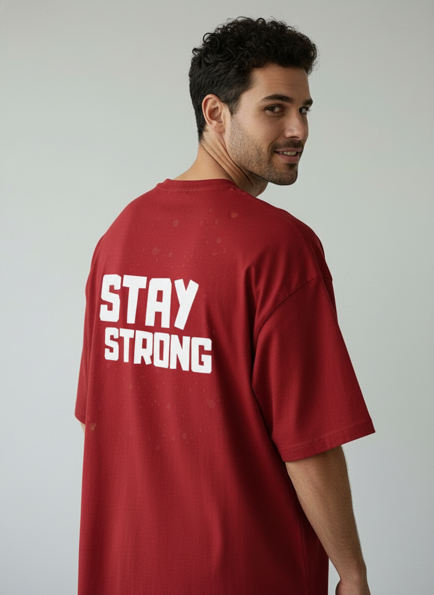 Stay Strong Back Print Terry Oversized T-Shirt