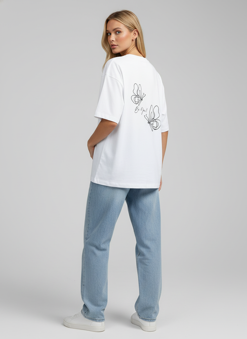 Be You Butterfly Back Print Terry Oversized T-Shirt