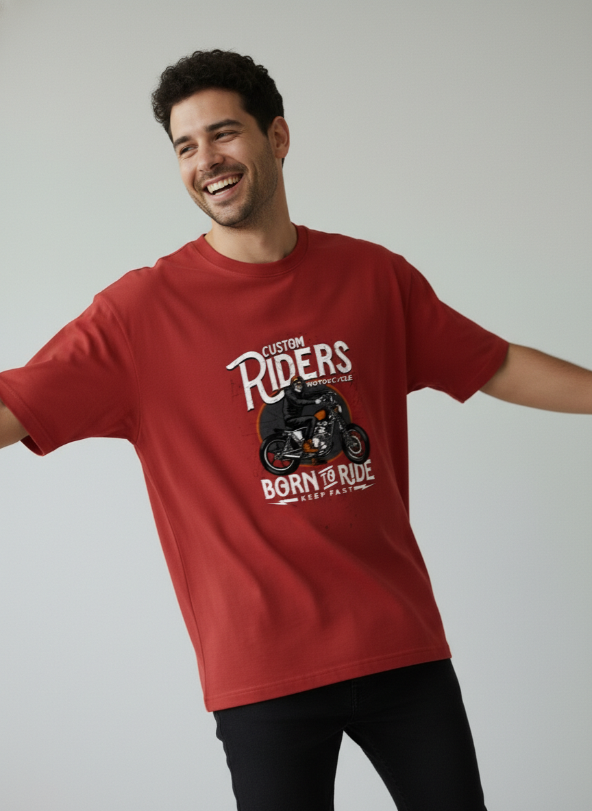 Custom Riders Born to Ride Oversized T-Shirt | Biker Streetwear Graphic Tee