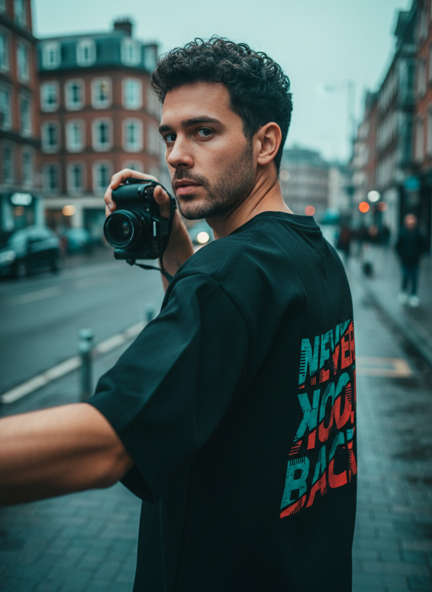 Never Look Back Terry Oversized T-Shirt | Motivational Quote Streetwear Tee