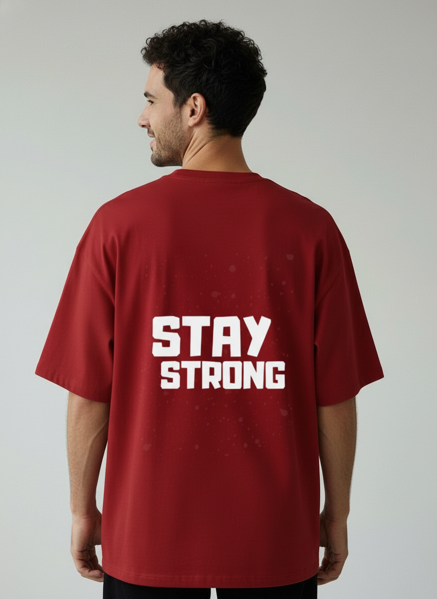 Stay Strong Back Print Terry Oversized T-Shirt