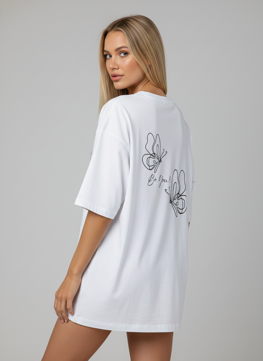 Be You Butterfly Back Print Terry Oversized T-Shirt
