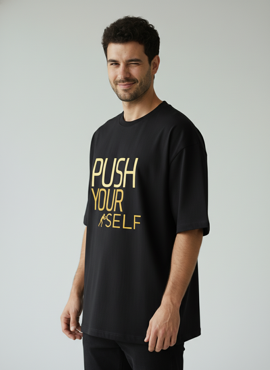Push Yourself Terry Oversized T-Shirt  Motivational Streetwear Tee