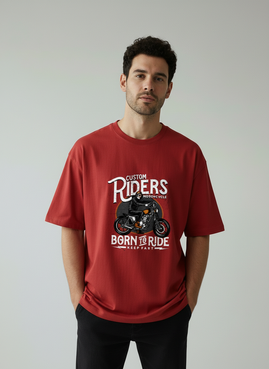 Custom Riders Born to Ride Oversized T-Shirt | Biker Streetwear Graphic Tee