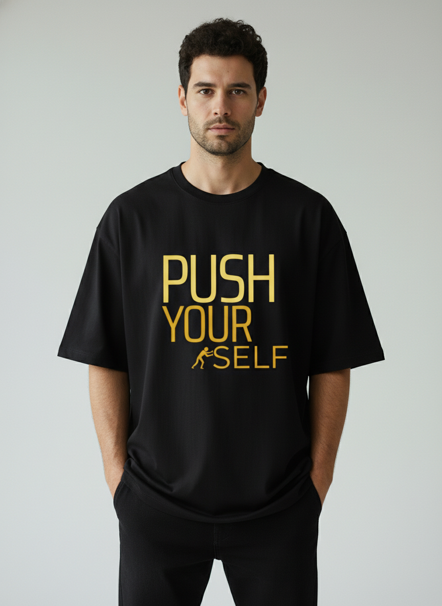 Push Yourself Terry Oversized T-Shirt  Motivational Streetwear Tee