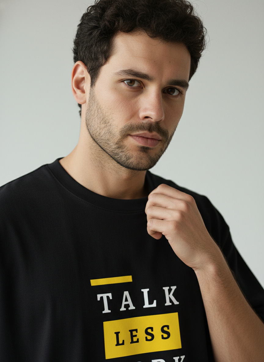 Talk Less Work More Oversized T-Shirt | Motivational Quote Streetwear Tee